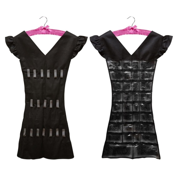 2 Sided Dress Style Hanging Organizer with Satin Hanger for Jewelry and Makeup - Picture 3 of 10